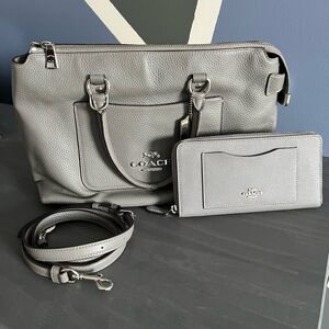 Pebbled Leather Coach Bag and Wallet Set